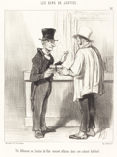 En forsvarer... chatter... i sitt vanlige kabinett av Honoré Daumier