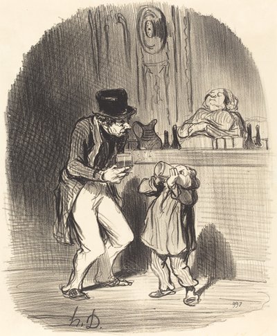 En far som får sønnen sin til å suge... av Honoré Daumier