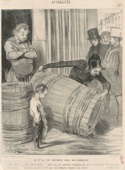 En vinhandler opprørt i sin virksomhet av Honoré Daumier