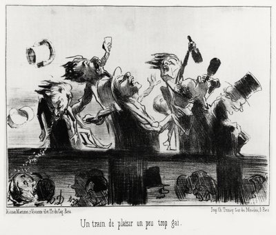 Et litt for muntert lysttog, i serien Les chemins de fer, illustrasjon av Honore Daumier (1808-1879), publisert i "Charivari", datert 20. august 1852. av Honoré Daumier