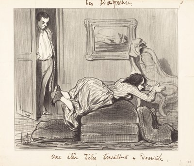En elè...ivrig som jobber hjemmefra av Honoré Daumier