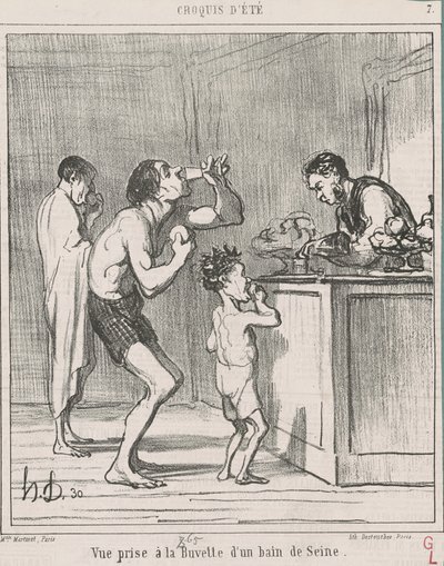 Utsikt tatt ved forfriskningsbaren i et bad av Honoré Daumier