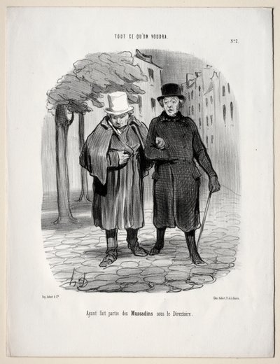 Hva du vil, plate 7: Etter å ha tatt rollen som dandies under katalogen, 1847. av Honoré Daumier