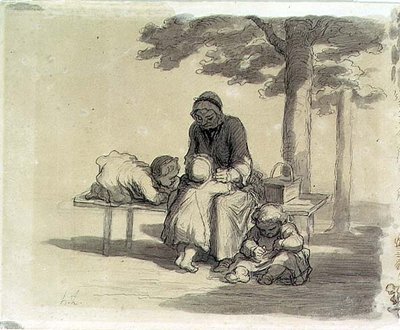 En bestemor (grå vask og penn og blekk på papir) av Honoré Daumier