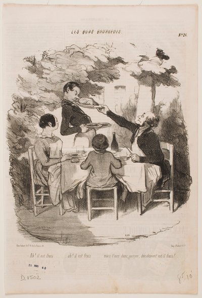 Å, den er fersk, den er fersk! ... Lukt på den selv, kelner, sier du at den er fersk? ... av Honoré Daumier