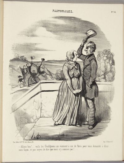 Jaså! Her kommer Grafignon-familien, seks fra Paris, for å be oss på middag uten videre, og det er ingen måte å si at vi ikke er hjemme på! av Honoré Daumier