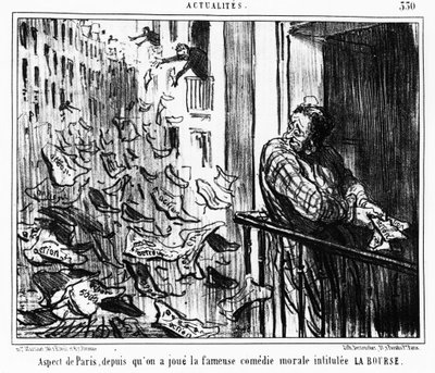 Utseende av Paris, siden den berømte moralske komedien med tittelen LA Bourse: serien hentet fra "" Actualites", en serie karikaturer på Honore Daumiers børs (1808-1879). “Charivari” av Honoré Daumier