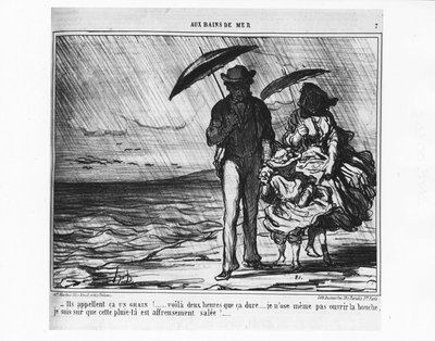Ved sjøbadene: Parisere ved havet i øsende regn - av Daumier, i "" Charivari"" av 19.09.1859. av Honoré Daumier