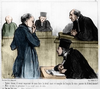Tegneserie av Daumier: Serie "" Les Gens de justice"" publisert i "" Charivari"" av 04/03/1846. Å høre et vitne. av Honoré Daumier