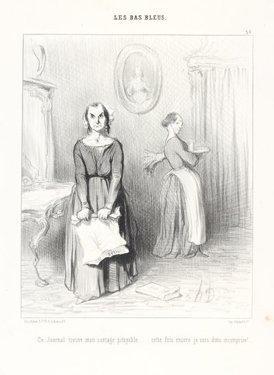 Denne avisen finner verket mitt ynkelig... enda en gang blir jeg altså misforstått! Tavle 38 fra serien De lærde kvinnene fra tidsskriftet Le Charivari av Honoré Daumier
