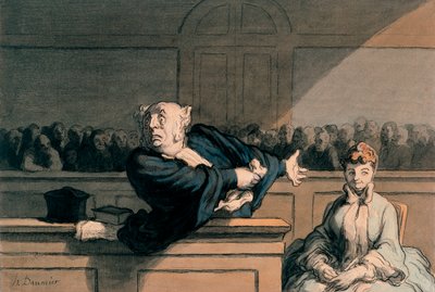 Advokat for forsvaret (The Advocate), ca. 1862-65 (penn og blekk, kull, fargestift og akvarell på papir) av Honoré Daumier