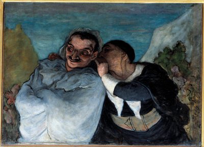 Crispin og Scapin sier også Scapin og Silvestre. De to karakterene i Molieres skuespill «Les fourberies de Scapin»» har tillit i øret. Maleri av Honore Daumier (1808-1879). 1864 søn. 0,60 x 0,82 m Paris Musee d
