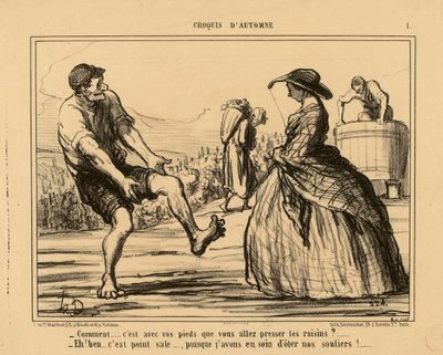 Høstskisser nr. 1: - Hvordan... skal De presse druene med føttene?... av Honoré Daumier