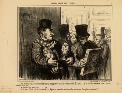I auksjonssalen nr. 2: Kona mi ba meg om å ta med portrettet mitt hjem til henne... av Honoré Daumier