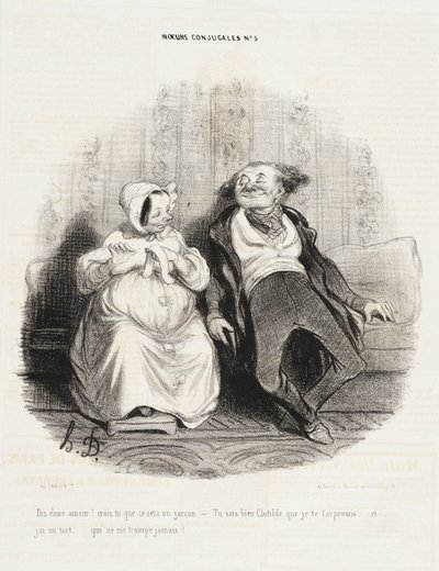 Si meg, kjære! Tror du det blir en gutt? av Honoré Daumier