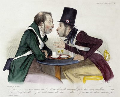 Diskusjon om bistro mellom nasjonalgardister - ved Daumier av Honoré Daumier