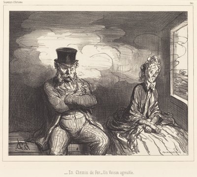 På jernbanen... en hyggelig nabo av Honoré Daumier