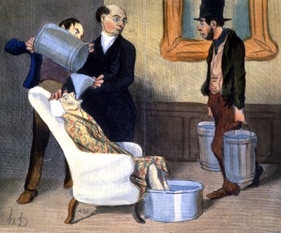 Hydroterapi, utvinning ved vannabsorpsjon, ca. 1850 (illustrasjon) av Honoré Daumier