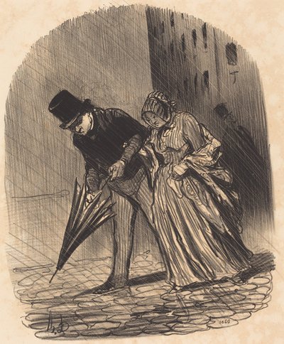 Ulempe ved en altfor komplisert paraply med fjærer av Honoré Daumier