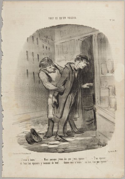 Jeg vil ha noe å drikke!..., nummer 36 fra serien «Alt man måtte ønske seg» fra Le Charivari av Honoré Daumier
