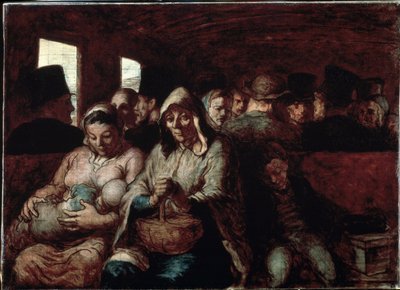 ""The Third Class Wagon"" (A Wagon of the Third Class) To mødre av populær sosial opprinnelse, i et tog med barna sine. Maleri av Honore Daumier (1808–1879) 1862–1864 Museum of Fine Arts, Ottawa, Canada av Honoré Daumier