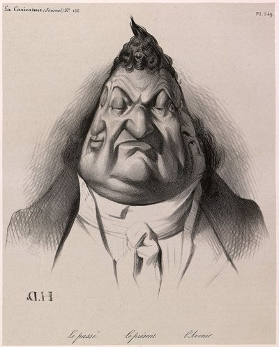 Louis-Philippe sett av Daumier - Fortiden - Nåtiden - Fremtiden - fra La Caricature - 1834 - av Honore Daumier - Illustrasjon fra avisen: “” La Caricature”””, 9. januar av Honoré Daumier