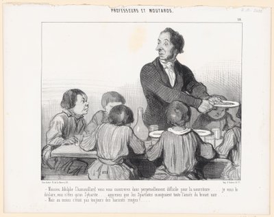Herr Adolphe Chamouillard, De vil altså stadig være vanskelig med maten ... jeg erklærer for Dem, De er bare en sybaritt ... lær at spartanerne spiste svart suppe hele året ... - Men i det minste var det av Honoré Daumier