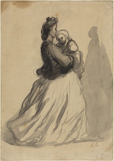 Mor og baby av Honoré Daumier