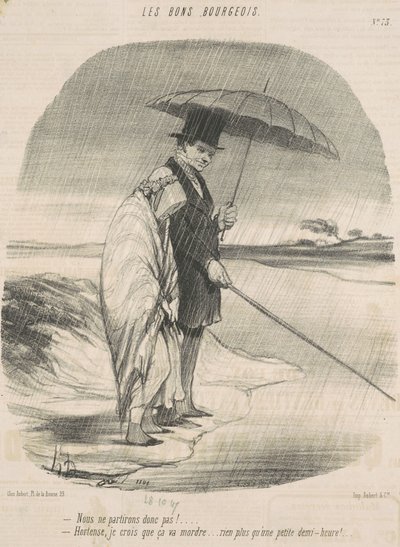 Så vi drar altså ikke! - Hortense, jeg tror den kommer til å bite ... Ikke mer enn en liten halvtime! av Honoré Daumier