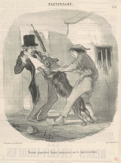Ny eier blir kjent med hunden... av Honoré Daumier