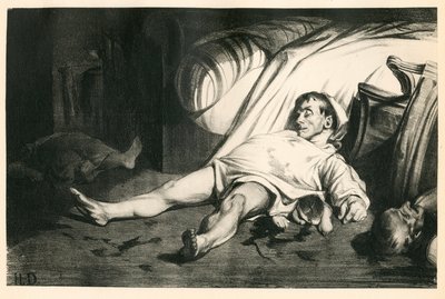 Ett hundre og tjue litografier av H. Daumier, Satirique in N & B, ca. 1834: Massacre de la rue Transnonain (Paris) - Republicain, Dead corpses, Repression - Illustrasjon av Honore Daumier (1808-1879) av Honoré Daumier