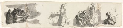Studieark med en gruppe på fire figurer til høyre (recto) av Honoré Daumier