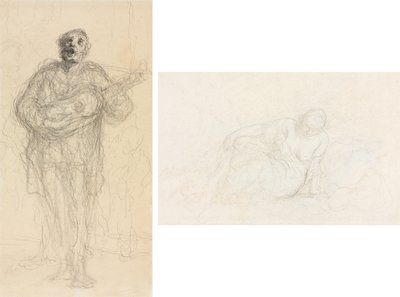 Syngende gitarist (rekto); Tilbakelent kvinne lener seg på armen (verso) av Honoré Daumier