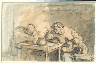Suppe Et par arbeidere spiser suppe, moren ammer barnet. Akvarell av Honore Daumier (1808-1879). 1862-1865. Dim. 0,3x0,49 m. Paris, Louvre-museet av Honoré Daumier