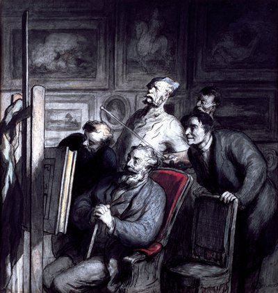 Amatørene, etter 1862 (fargestift, m/c blekk og gouache på papir) av Honoré Daumier