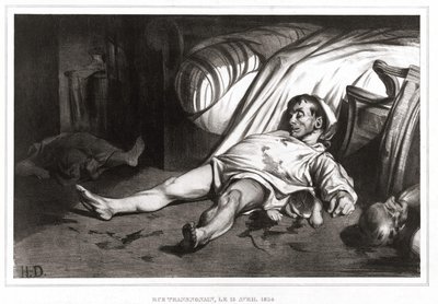 Massakren i rue Transnonain den 14/04/1834 (litografi) 1837 av Honoré Daumier