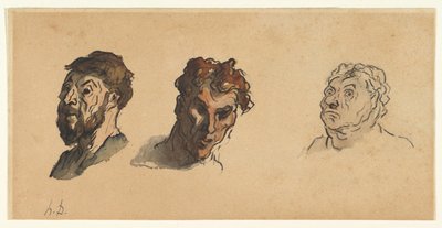 Drei männliche Köpfe av Honoré Daumier