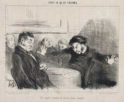 En komité lytter til opplesningen av en tragedie av Honoré Daumier