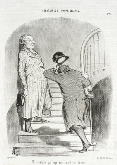 En leietaker som betaler husleien sin punktlig av Honoré Daumier
