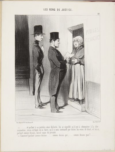 ...og idet han snakket med sin slik erklærte portnerske... av Honoré Daumier