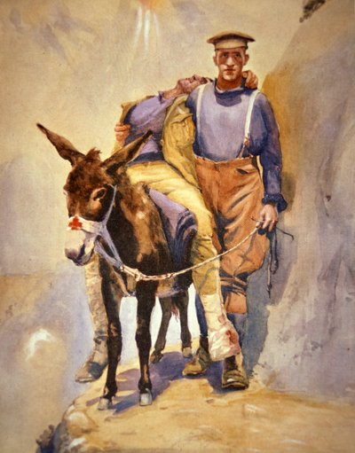 John Simpson Kirkpatrick fra den tredje australske feltambulansen som med eselet sitt reddet sårede soldater ved Gallipoli i 1915 av Horace Moore Jones