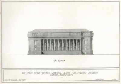 Forside, Harry Elkins Widener Memorial Library for Harvard University, Cambridge, Massachusetts (litho) av Horace Trumbauer