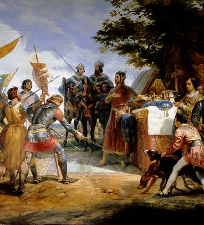 Fransk-engelsk krig (1202-1214): "" slaget ved Bouvines den 27.07.1214, Philippe Auguste setter i spill Frankrikes krone"" Hun motarbeidet den franske hæren til Philippe Auguste mot flamske og velvesen til Othon IV . Den franske seieren ble avgjørende i o av Emile Jean Horace Vernet