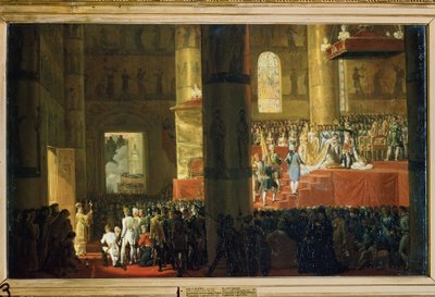 Kroningen av keiserinne Maria Feodorovna, 5. april 1797. (Kroningen av keiserinne Maria Feodorovna den 5. april 1797). Maleri av Horace Vernet (1789-1863). Olje på lerret, 60 x 95 cm. Fransk kunst fra 1800-tallet. Statens russiske museum, Sa av Emile Jean Horace Vernet