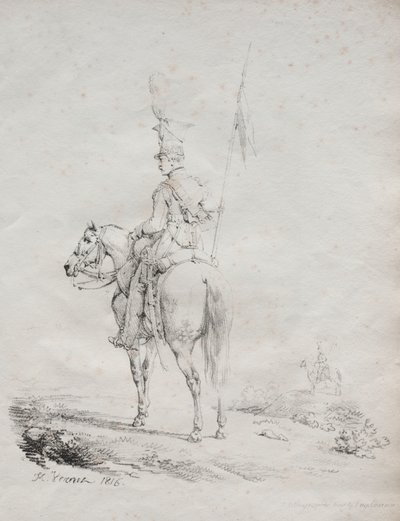 Samling av litografiske essays: Le Lancier en Vedette, 1816. av Emile Jean Horace Vernet