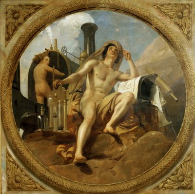 The Genius of Steam on Earth Takmaleri, Salle des Pas perdus, 1839-1847. av Emile Jean Horace Vernet