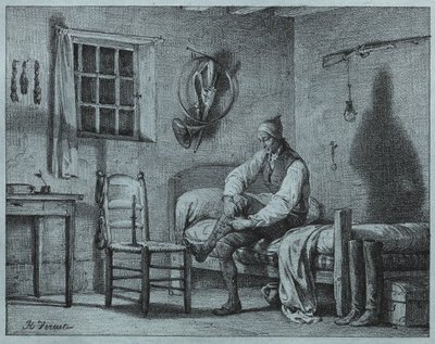 The Man-Servant of Limier reiser seg fra sengen av Emile Jean Horace Vernet