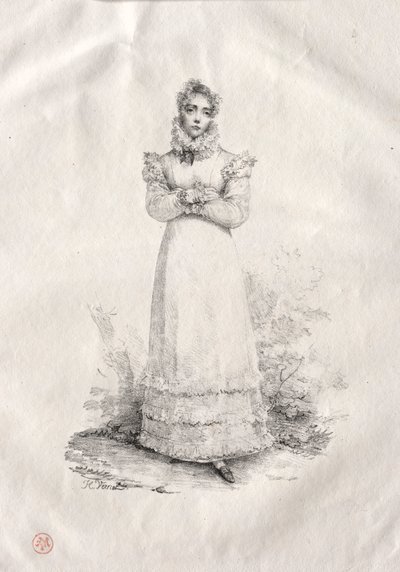 Ung kvinne står. av Emile Jean Horace Vernet