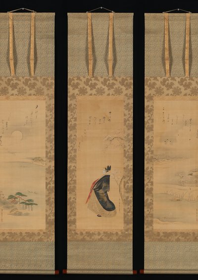 Snø, måne og kirsebær blomstrer Yoshiwara i tre årstider, tidlig på 1800-tallet. av Hosoda Eishi