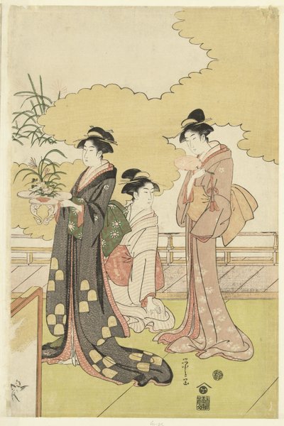 Kvinner i et friluftsrom av Hosoda Eishi